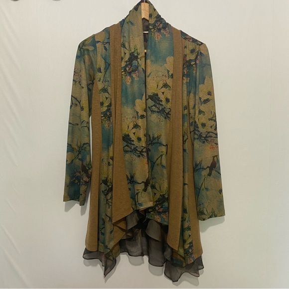 Soft Surroundings Sweaters - Soft Surroundings Floral Tea Garden Bird/Floral Topper Open Cardigan Jacket‎ SP